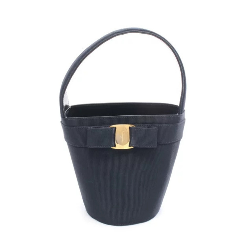 Salvatore Ferragamo Vara Ribbon Handbag Suede Black